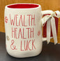 New Rae Dunn ceramic coffee mug WEALTH HEALTH & LUCK
