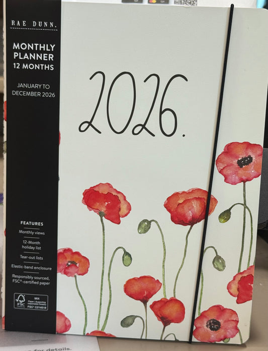 New Rae Dunn softback 2026 poppy floral planner 8x10