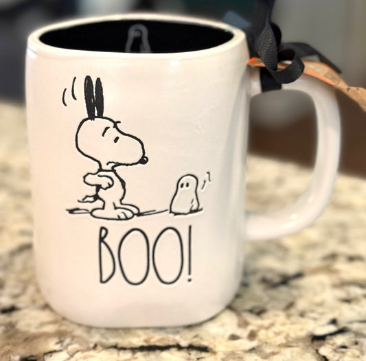 New Rae Dunn x Peanuts Snoopy white ceramic coffee mug BOO!