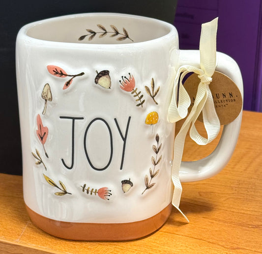 New Rae Dunn fall print ceramic coffee mug JOY