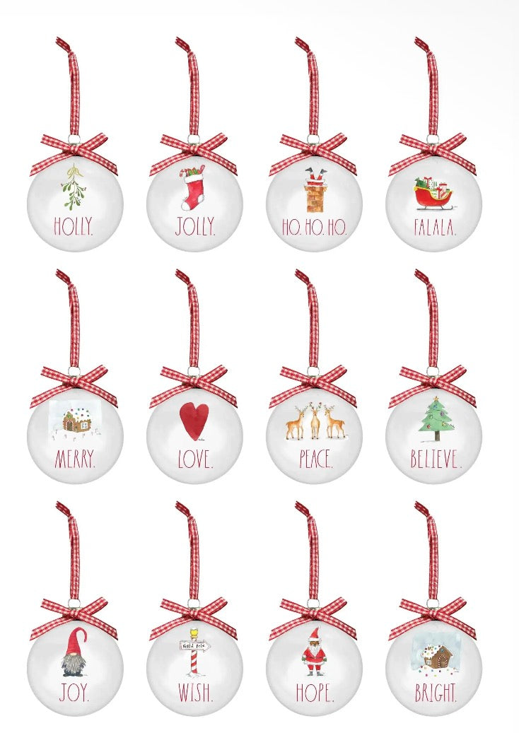 New Rae Dunn Christmas glass ornament box set. 12-piece holiday
