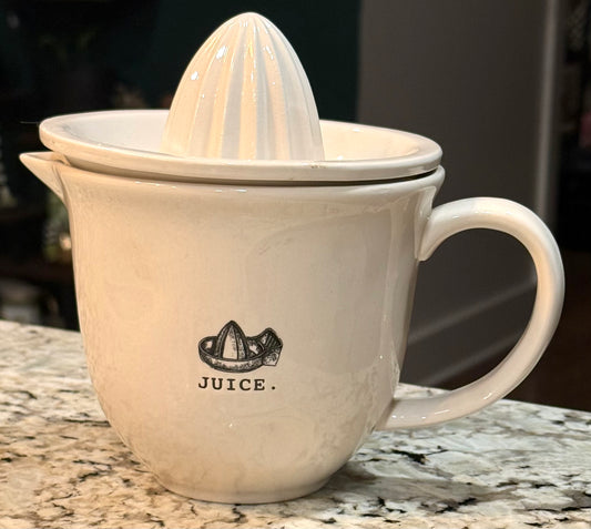 Rae Dunn white ceramic original icon line JUICE