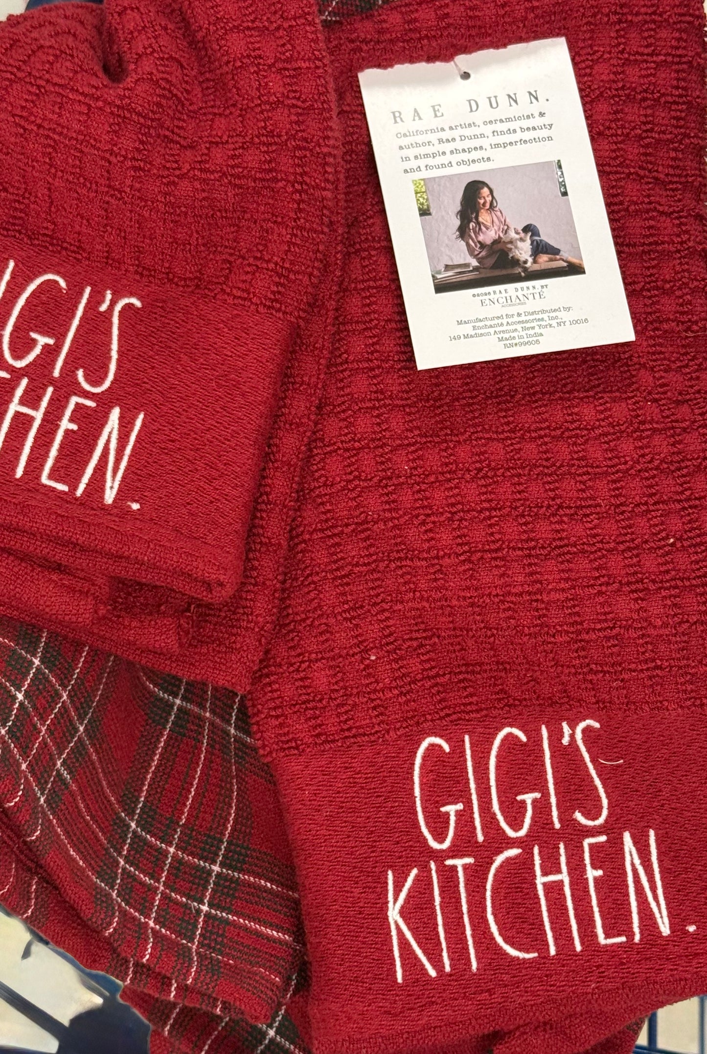 New 3-piece red & plaid GIGI’S KITCHEN dish towel set