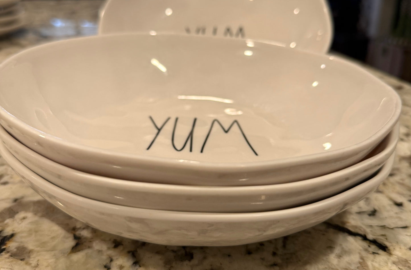 Rae Dunn white melamine 4-piece gently used dinner bowl set YUM