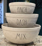 Rae Dunn white ceramic 2017 dimpled 3-piece bowl set PINCH DASH MIX no flaws, beautiful dimples!
