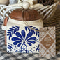 New Made in India ceramic 5.26” blue floral storage jar with wood spoon