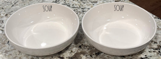 New Rae Dunn 2-piece white ceramic soup bowl set SOUP