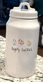New Rae Dunn retired ceramic 3-dotted egg Happy Easter canister