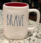 New Rae Dunn Americana white ceramic red interior coffee mug BRAVE