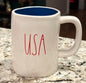New Rae Dunn Americana white ceramic blue interior coffee mug USA