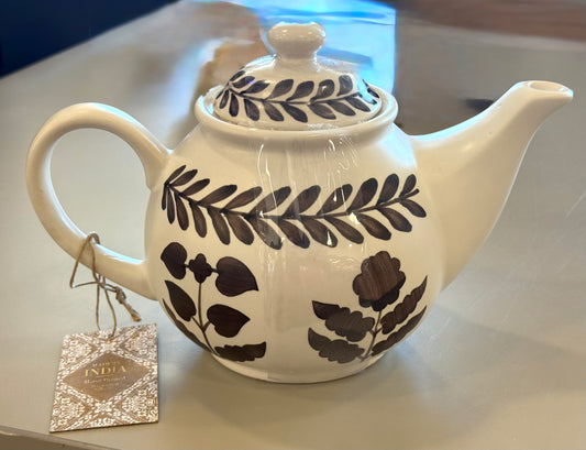 New hand painted, ceramic brown floral Made in India teapot decor