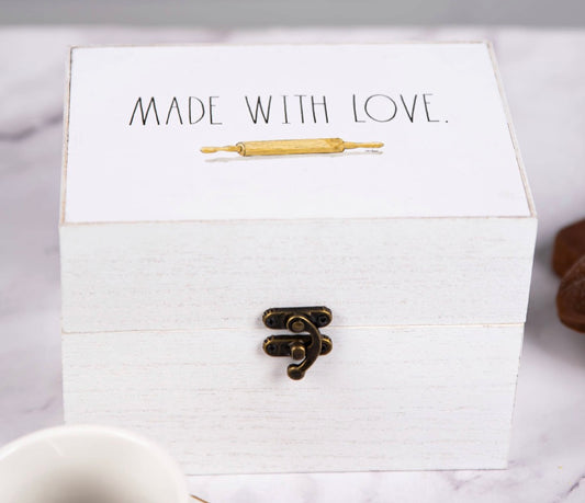 New Rae Dunn Made with Love White Farmhouse Recipe storage Box