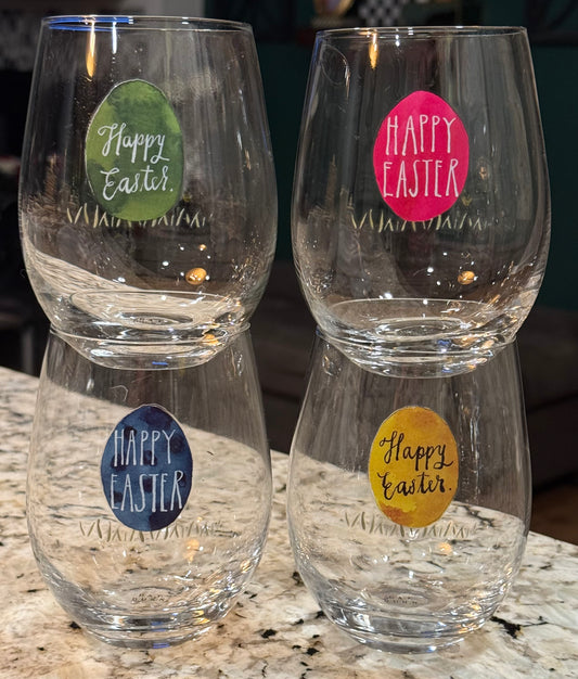 New Rae Dunn 4-piece wine glass EASTER set