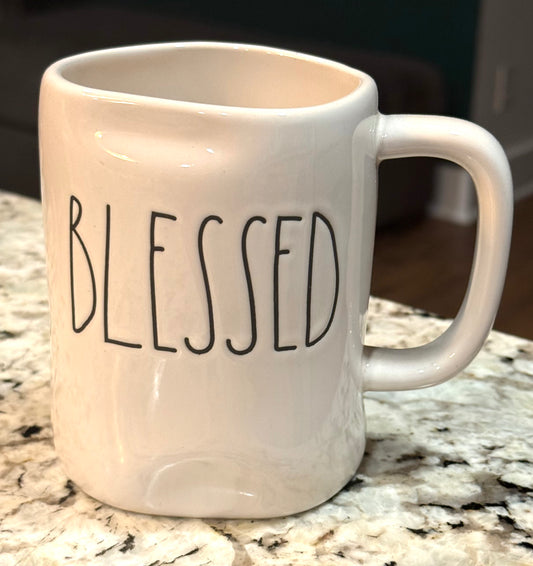 New Rae Dunn white ceramic coffee mug BLESSED