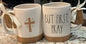 New Rae Dunn ceramic clay bottom coffee mug BUT FIRST, PRAY