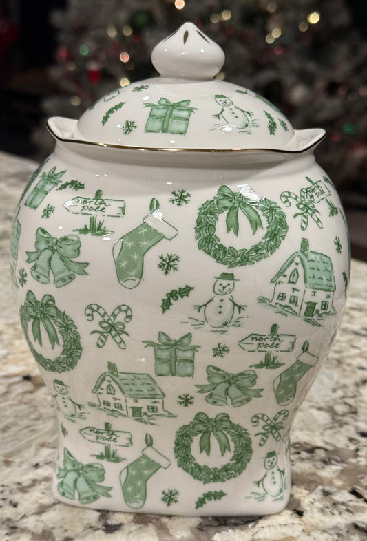 New porcelain Green Christmas storage jar canister