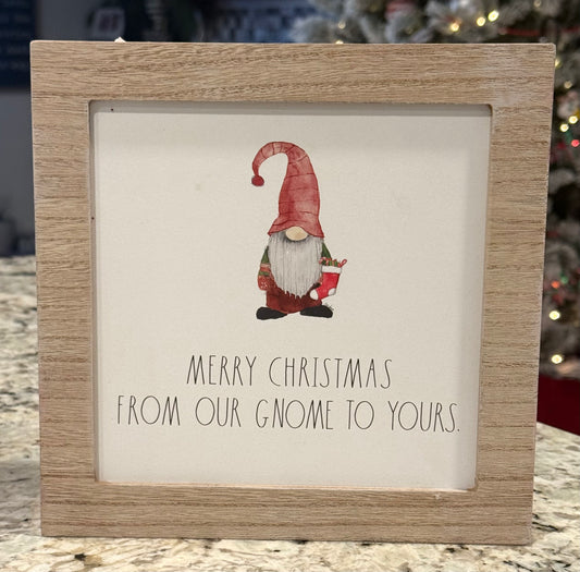 New Rae Dunn wood gnome Christmas decor sign MERRY CHRISTMAS FROM OUR GNOME TO YOURS