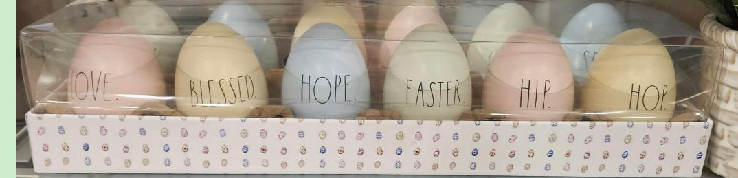 New Rae Dunn wood pastel Easter egg 12-piece decor boxed set, mixed sayings
