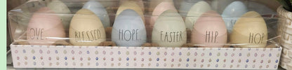 New Rae Dunn wood pastel Easter egg 12-piece decor boxed set, mixed sayings