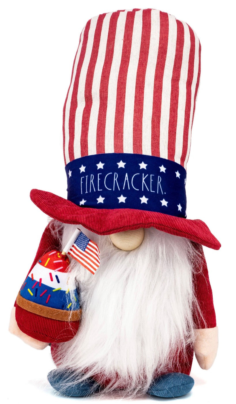 New Rae Dunn Patriotic plush Fabric Gnome Americana Patriotic Decor FIRECRACKER