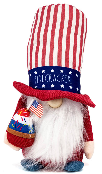 New Rae Dunn Patriotic plush Fabric Gnome Americana Patriotic Decor FIRECRACKER