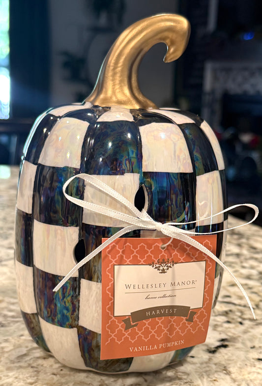 New iridescent Checkered ceramic pumpkin fall scented decor piece