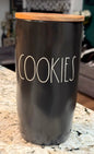 New Rae Dunn black ceramic wood lid storage cellar COOKIES