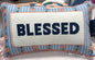 New Cupcakes and Cashmere blue needlepoint floral embroidered throw pillow 9x16 BLESSED