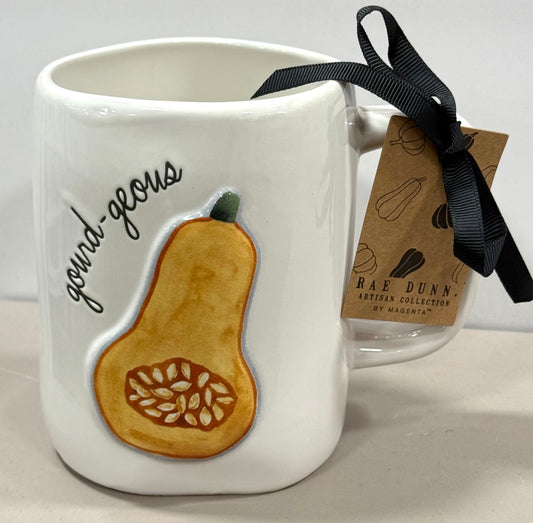 New Rae Dunn white ceramic fall coffee mug GOURD GEOUS
