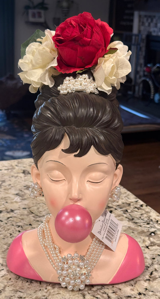 New December Diamonds 12in Pink Bubblegum Girl Head Vase
