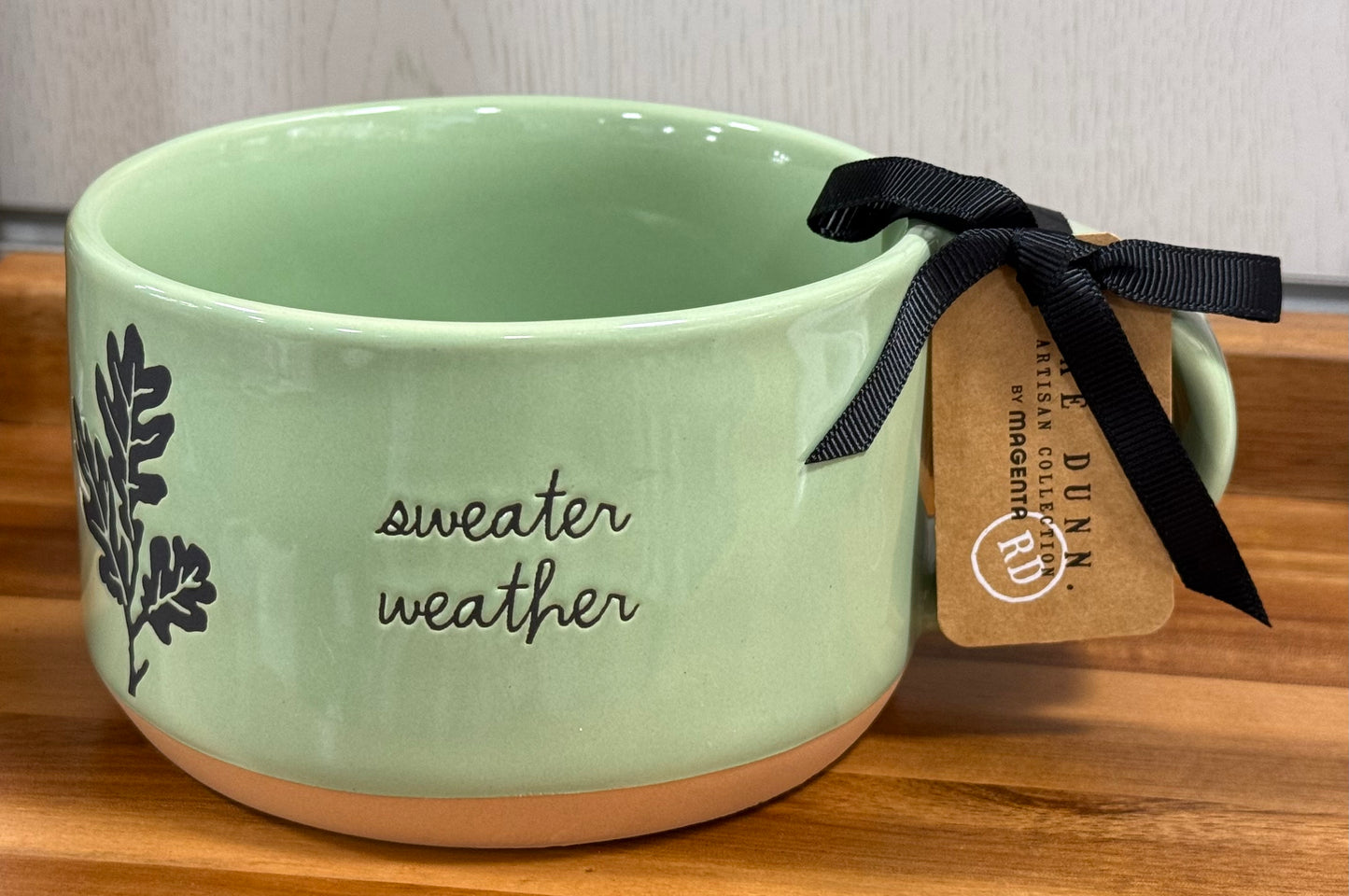New Rae Dunn green ceramic fall soup cup SWEATER WEATHER