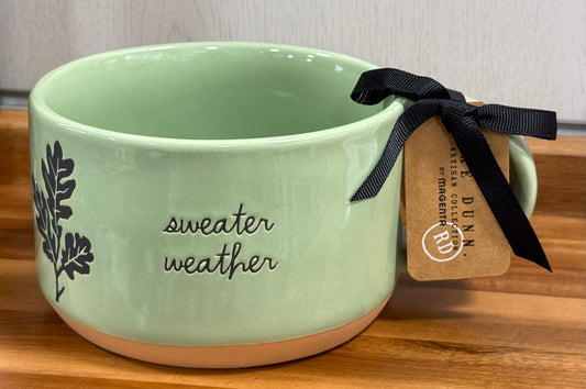 New Rae Dunn green ceramic fall soup cup SWEATER WEATHER