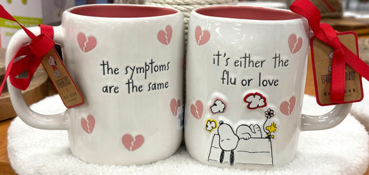 New Rae Dunn x Peanuts Snoopy ceramic heart handled coffee mug FLU ❤️