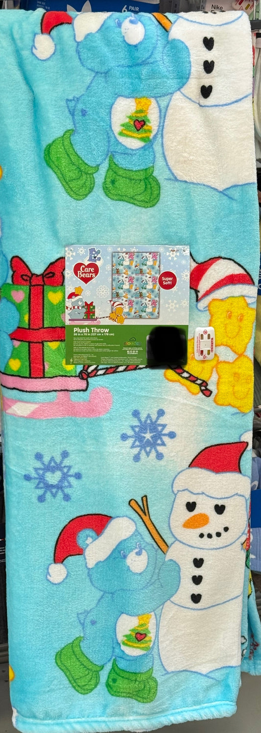 New light blue Care Bears  Christmas throw blanket bedding 50x70