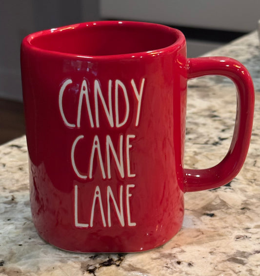 New Rae Dunn red ceramic coffee mug CANDY CANE LANE