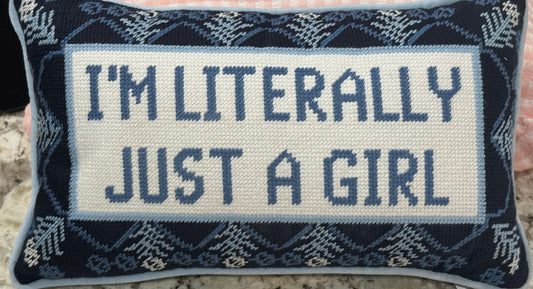 New Cupcakes and Cashmere blue needlepoint throw pillow I’M LITERALLY JUST A GIRL