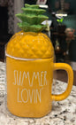 New Rae Dunn yellow ceramic pineapple topper mug SUMMER LOVIN’