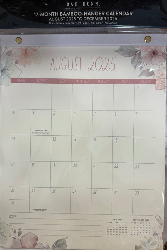 New Rae Dunn 17-month Bamboo hanging calendar-floral