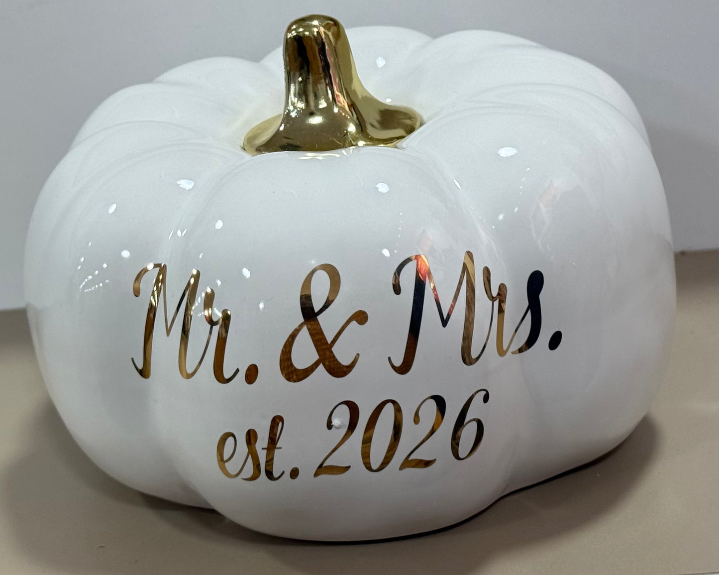 New ceramic fall pumpkin decor MR. & MRS. EST 2026
