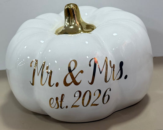 New ceramic fall pumpkin decor MR. & MRS. EST 2026