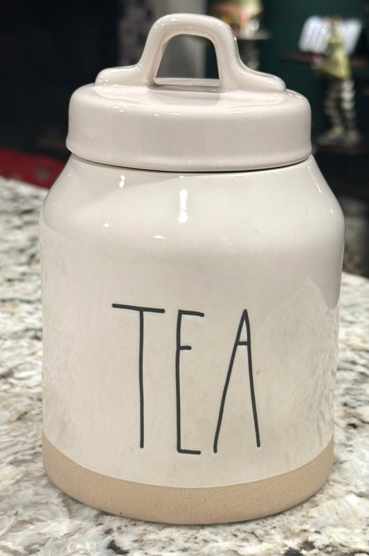 New Rae Dunn ceramic clay bottom 6” canister TEA
