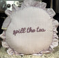 New purple gingham, ruffled trim throw pillow decor SPILL THE TEA