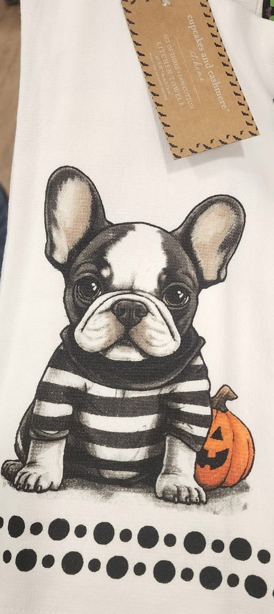 New Cupcakes and Cashmere ghost kitchen towel set 2-piece Frenchie Halloween