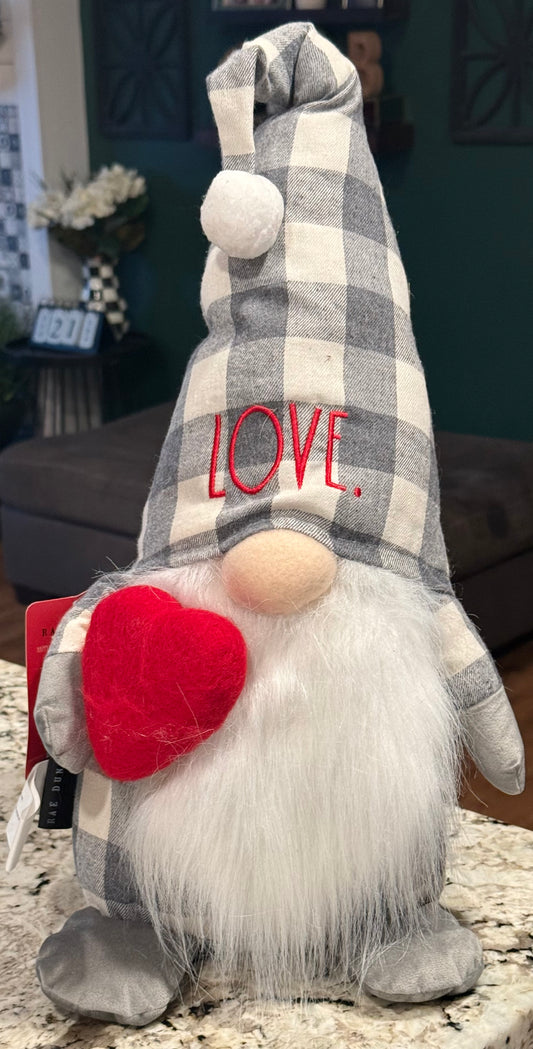 Rae Dunn plaid hat Valentine’s Day decor gnome LOVE.