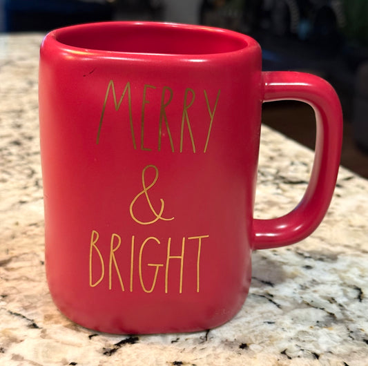 New Rae Dunn red ceramic coffee mug MERRY & BRIGHT