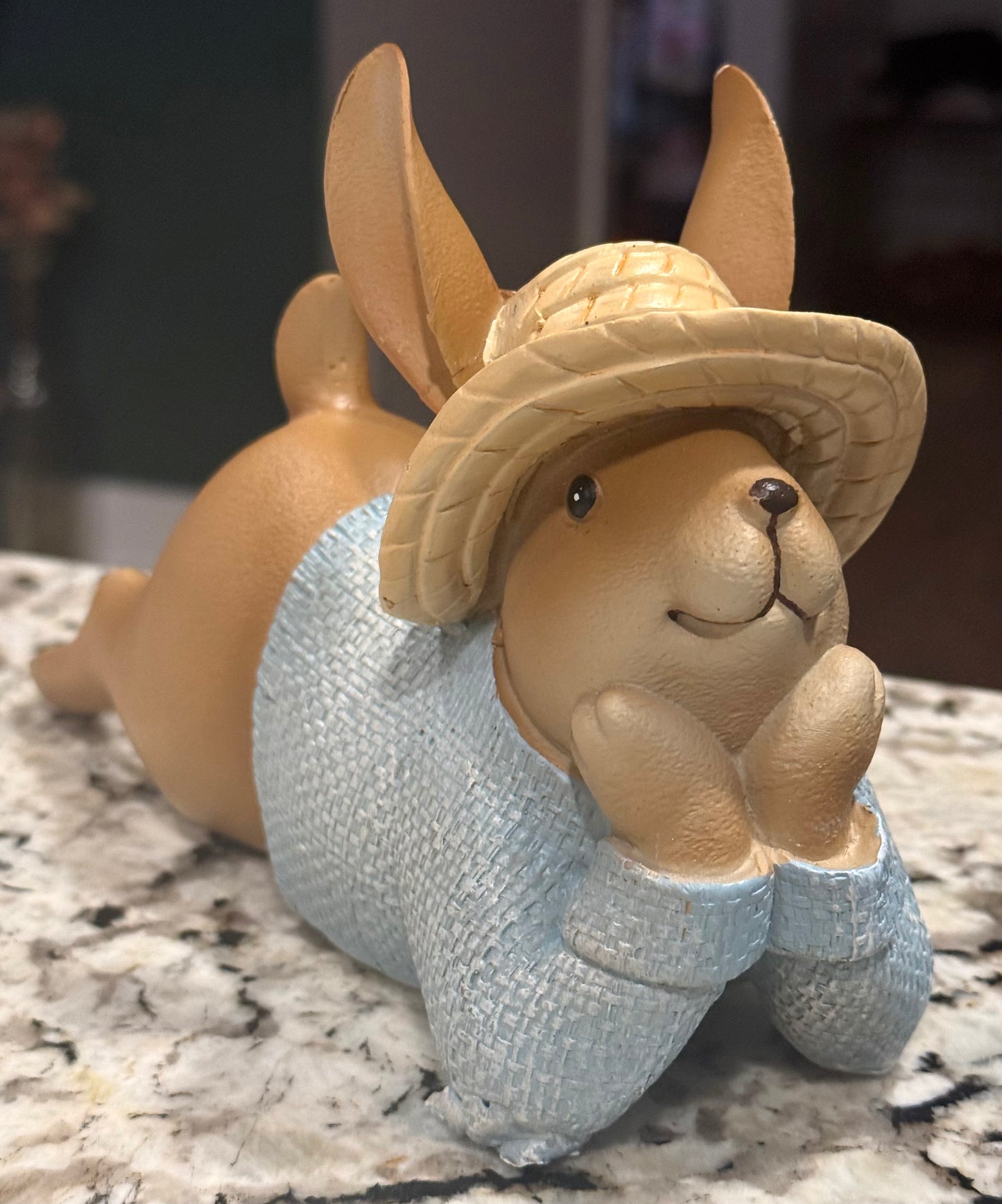 New resin Easter bunny decor laying down with hat