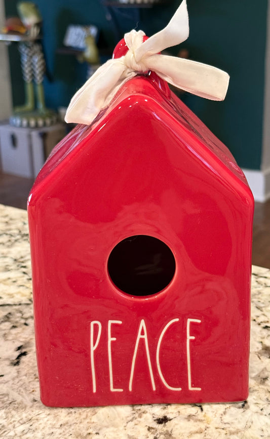 New Rae Dunn red ceramic PEACE birdhouse