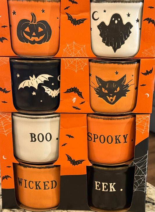 New Rae Dunn typewriter Halloween ramekin set (photo shows both sides of dishes)
