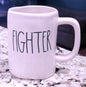 Rae Dunn white ceramic coffee mug FIGHTER