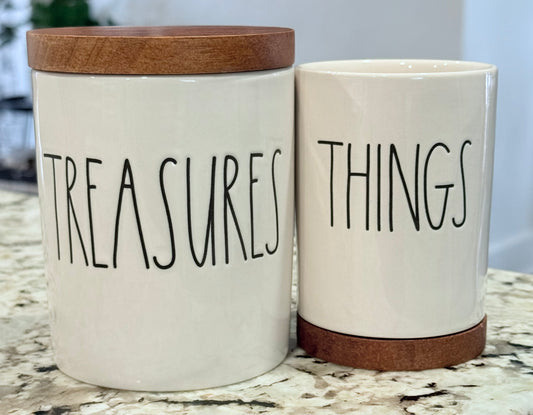 New Rae Dunn 2-piece ceramic keep sake set TREASURES & THINGS 5”/4.25”